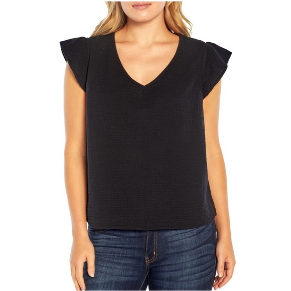 Tops - Three Dots Black Double Gauze Top NWOT